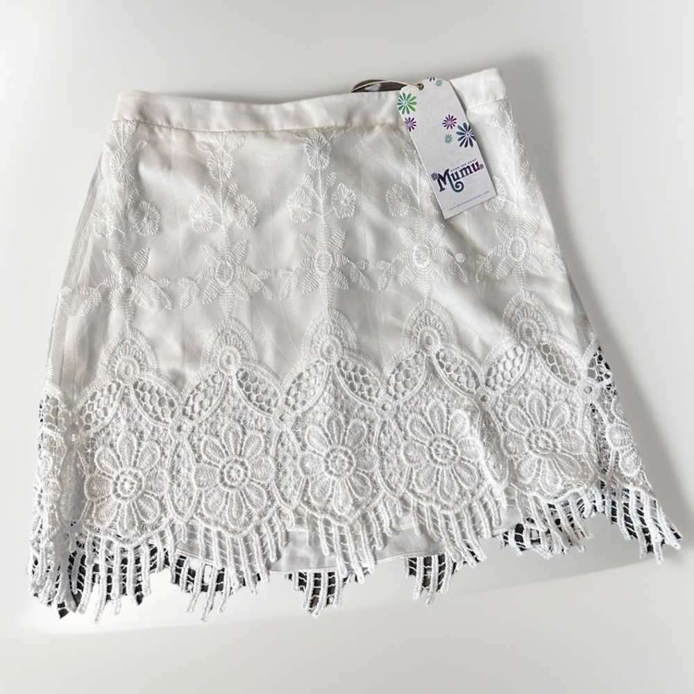 Show Me Your Mumu Cali Stretch Mini Skirt - Fields‎ of Lace White M | NWT